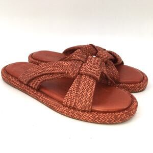 Schutz Kali Flat Sandals Womens 11 Sunset Ochre Orange Woven Braided Straps NWT